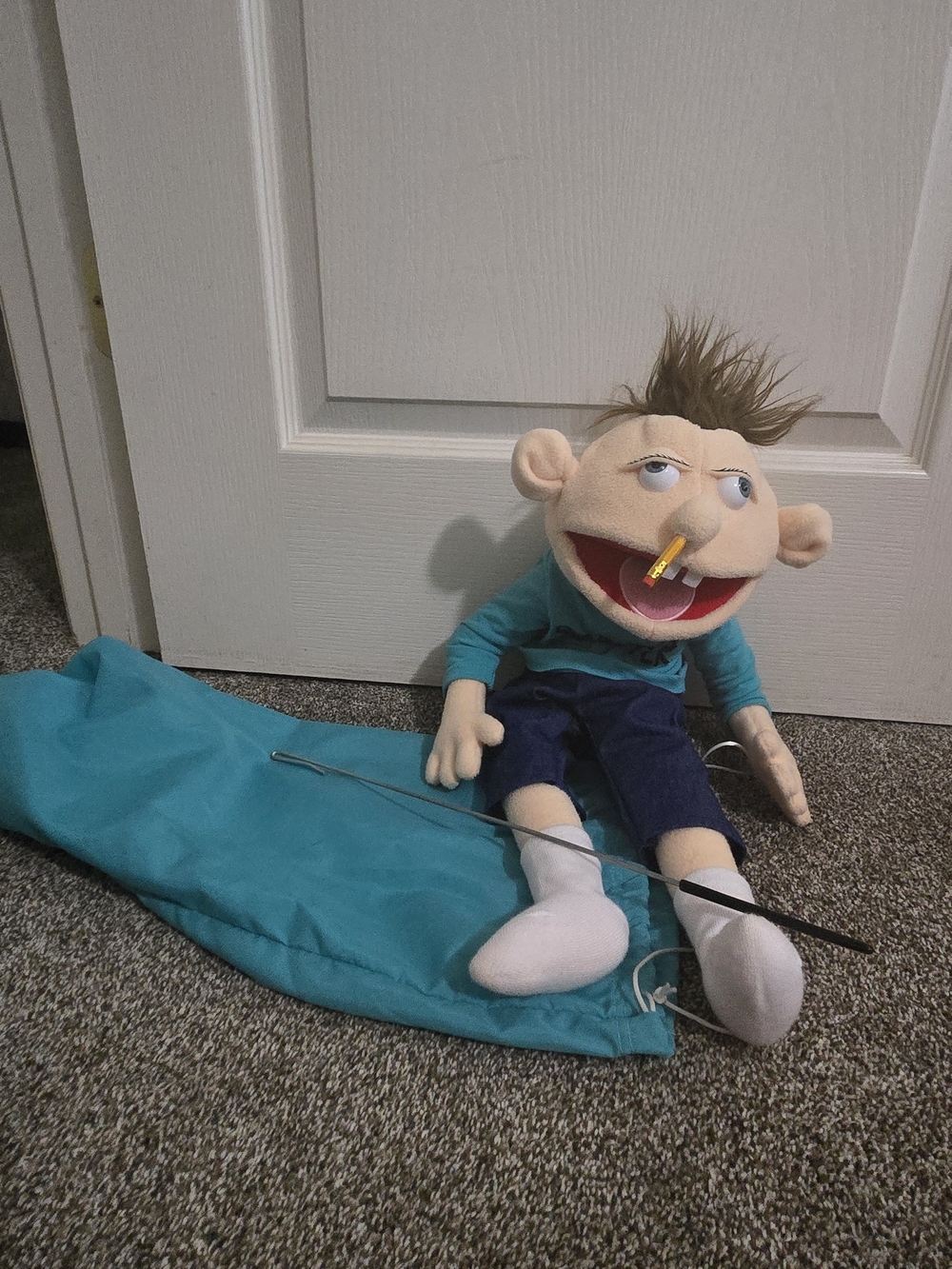 SML Scooter Plush Puppet Doll with Teal Shirt and Navy Pants